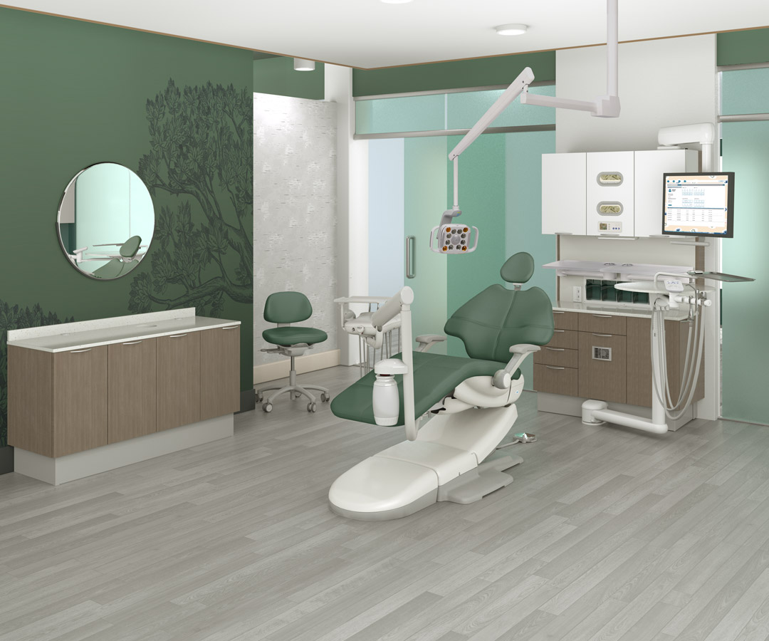 A-dec Inspire dental cabinets with highlighted features